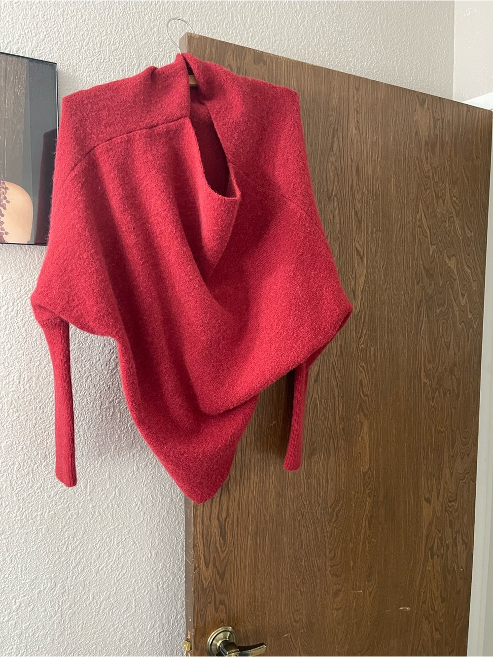 Red Women's Cozy Knit Poncho Sweater
